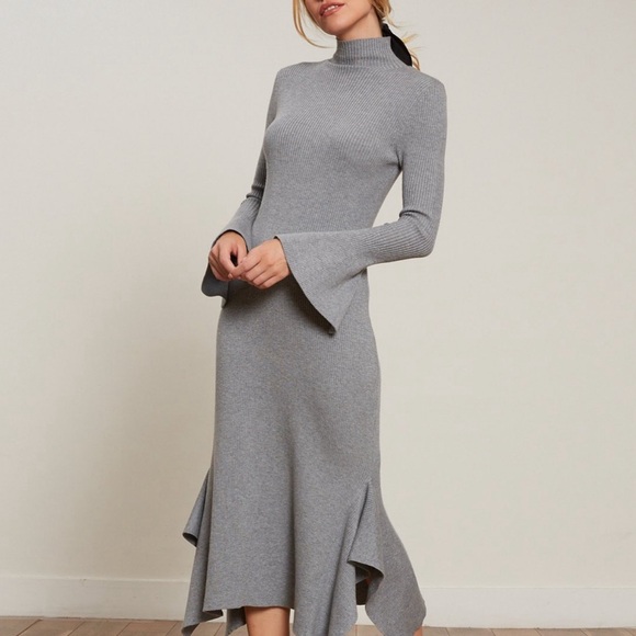 Brand new Lucy Paris Black Ribbed mermaid Handkerchief Sweater Dress- size Large - Picture 3 of 8